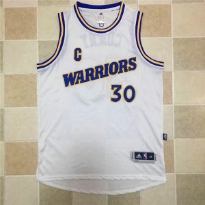 Maillot De Basket Golden State Warriors Stephen Curry 30 Brode AU Fabric Retro Blanc